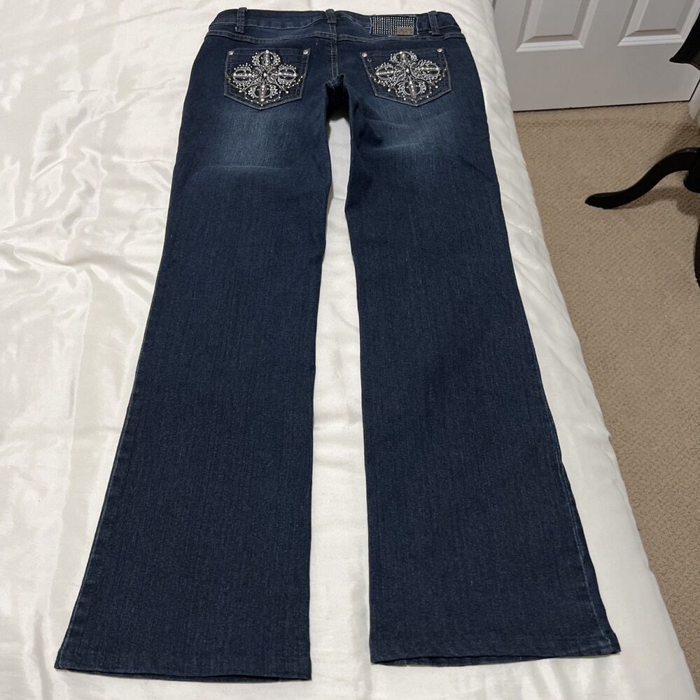 One5One Embroidered Blue Boot Cut Jeans Size 6 Boho Beaded Embellished W31x30.5